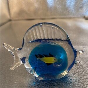 Glass Fish Figurine with Blue and Yellow Accents